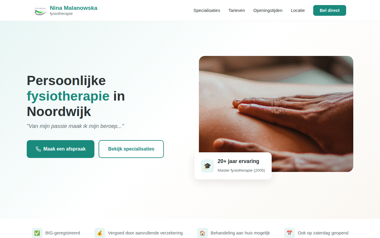 Screenshot van Nina Malanowska Fysiotherapie